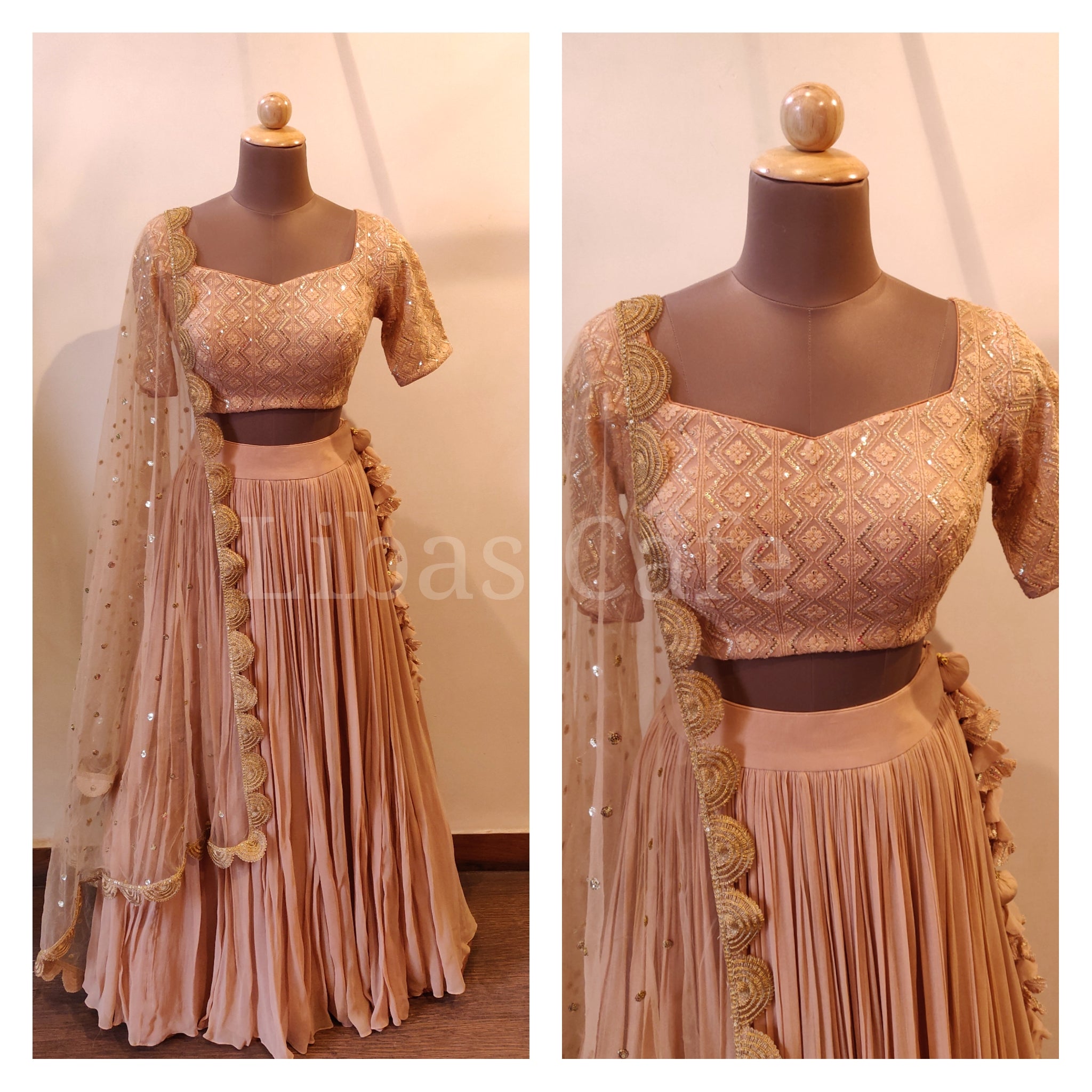 Nude Gold Zig Zag Lakhnavi Lehenga